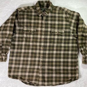 Field & Stream Men XXL Brown Plaid Flannel Button Down 100% Cotton Shirt